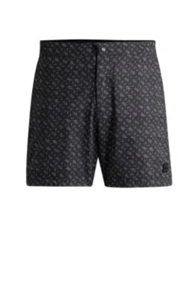 Hugo Boss Quick-dry Swim Shorts With Monogram Print In Black
