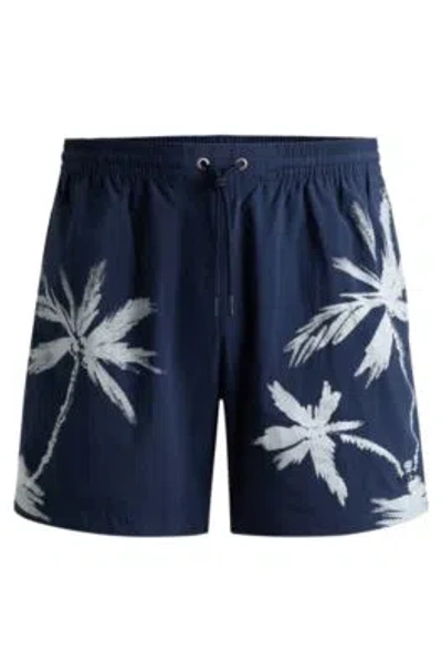 Hugo Boss Quick-dry Swim Shorts With Seasonal Pattern In Dark Blue