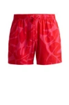 Hugo Boss Quick-dry Swim Shorts With Seasonal Pattern In Dark Pink