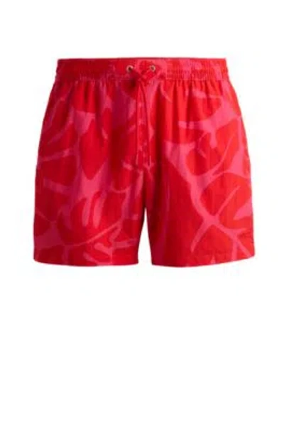 Hugo Boss Quick-dry Swim Shorts With Seasonal Pattern In Dark Pink