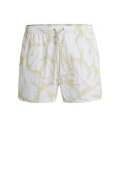 Hugo Boss Quick-dry Swim Shorts With Seasonal Pattern In White