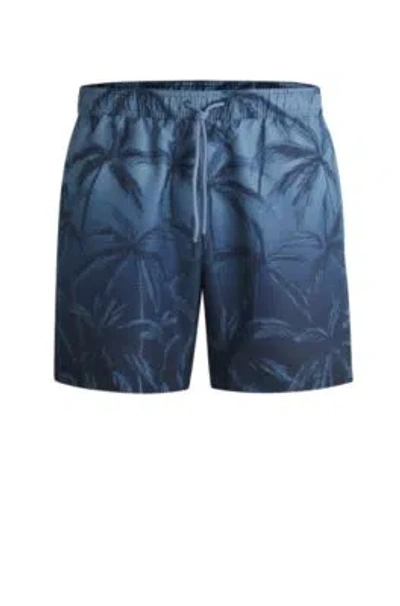 Hugo Boss Quick-dry Swim Shorts With Seasonal Print In Blue