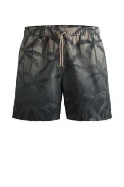 Hugo Boss Quick-dry Swim Shorts With Seasonal Print In Khaki