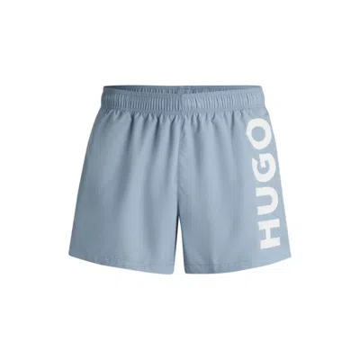 Hugo Boss Quick-dry Swim Shorts With Vertical Logo Print In Blue