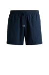 Hugo Boss Quick-drying Swim Shorts With Metallic Logo In Dark Blue