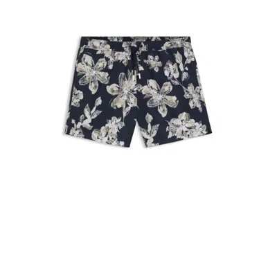 Hugo Boss Quick-dry Swim Shorts With All-over Print In Blue