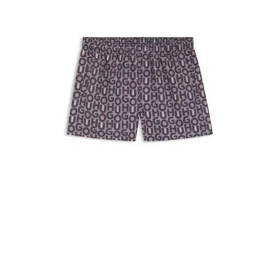 Hugo Boss Quick-dry Swim Shorts With All-over Print In Pink