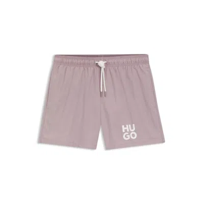 Hugo Boss Quick-dry Swim Shorts With Printed Stacked Logo In Pink