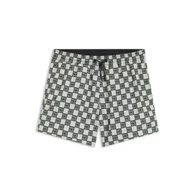 Hugo Boss Quick-dry Swim Shorts With Stacked-logo Check Print In Green