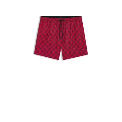 Hugo Boss Quick-dry Swim Shorts With Stacked-logo Check Print In Pink
