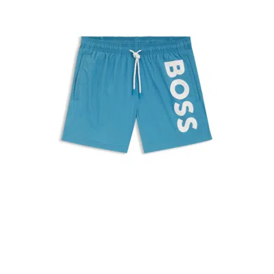 Hugo Boss Quick-drying Swim Shorts With Printed Logo In Blue