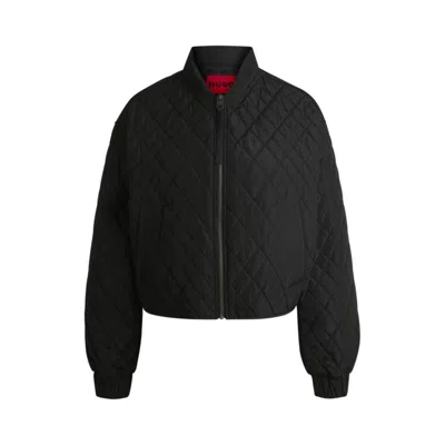 Hugo Boss Quilted Bomber Jacket With Ribbon Zip-puller In Black