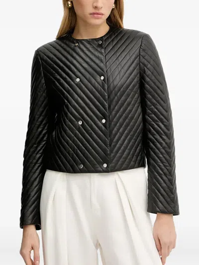 Hugo Boss Quilted-chevron Cropped Jacket In Black