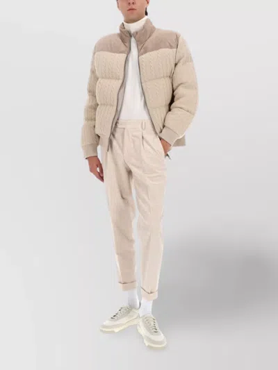 Hugo Boss Quilted High Collar Cable Knit Coat In Neutral