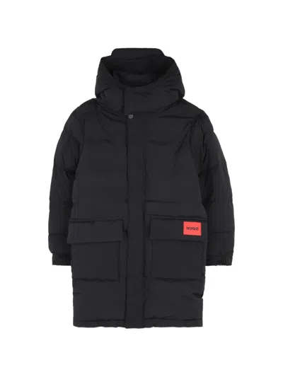 Hugo Boss Kids' Quilted Hooded Coat In Black