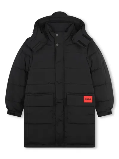 Hugo Boss Kids' Quilted Hooded Coat In Black