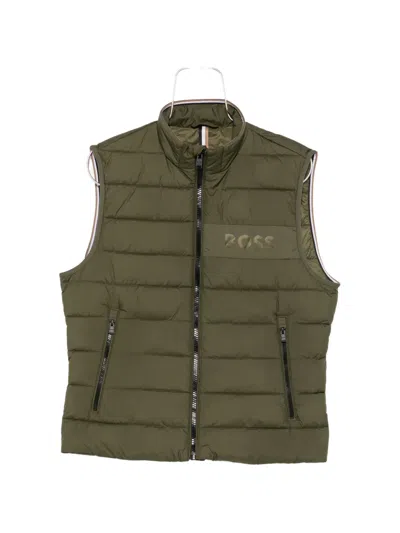 Hugo Boss Quilted Logo-print Gilet In Green