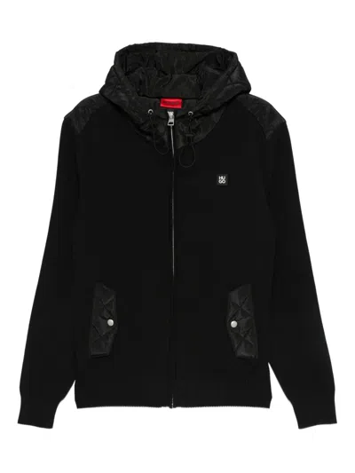 Hugo Boss Quilted-pockets Hooded Jacket In Black