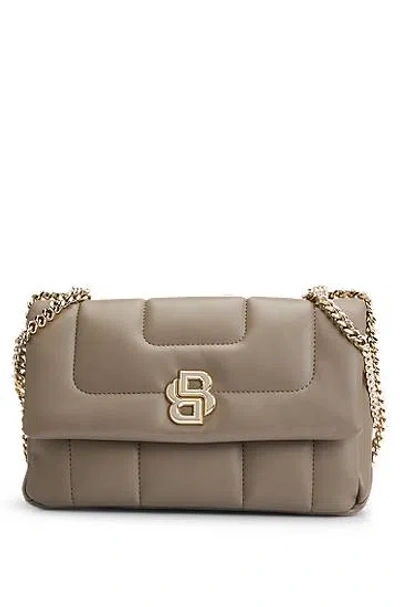 Hugo Boss Quilted Shoulder Bag With Double B Monogram Hardware In Neutral
