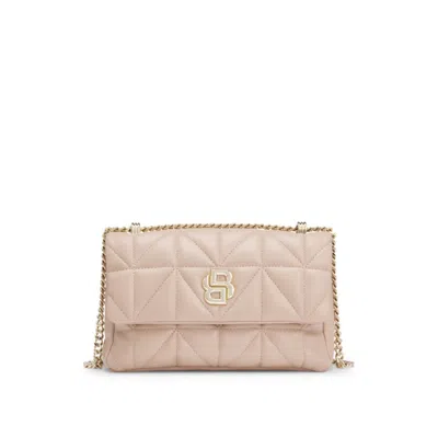 Hugo Boss Quilted Shoulder Bag With Double B Monogram In Neutral