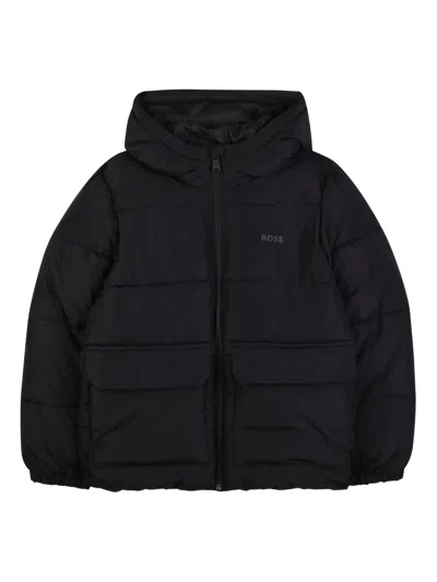 Hugo Boss Quilted Zip Jacket With Hood For Boys In Black