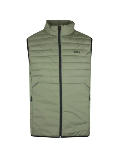 Hugo Boss Quilted Zip Vest In Green