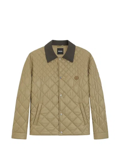 Hugo Boss Quilted-finish Logo-patch Jacket In Brown