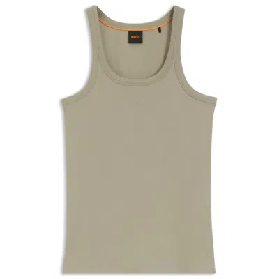 Hugo Boss Racer-back Tank Top In Stretch Cotton In Green