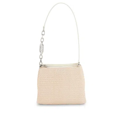 Hugo Boss Raffia-effect Shoulder Bag With Logo-hardware Strap In White