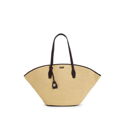 Hugo Boss Raffia Tote Bag With Leather Trims In White