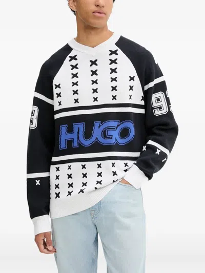 Hugo Boss Raglan-sleeve Number Sweater In White