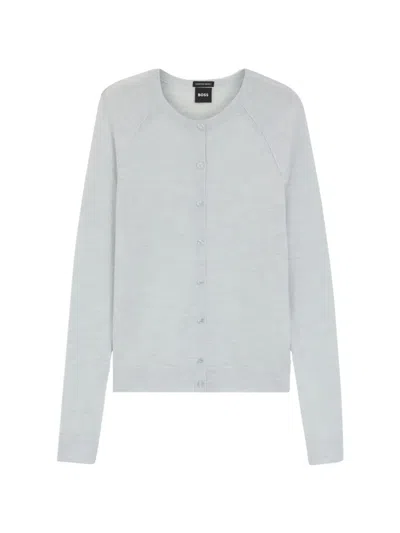 Hugo Boss Raglan-sleeve Wool Cardigan In Gray