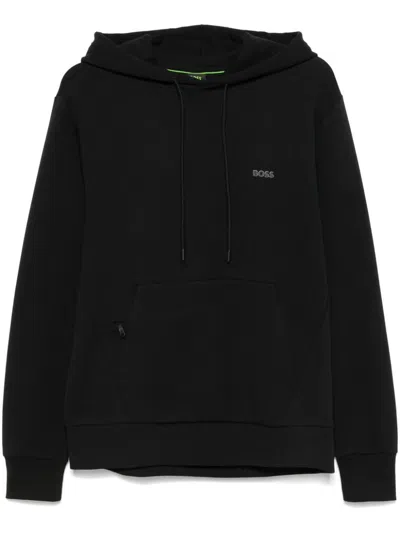 Hugo Boss Raised Logo-detail Hoodie In Black