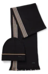 Hugo Boss Raschel-knit Scarf And Hat Set In Gift Box In Black