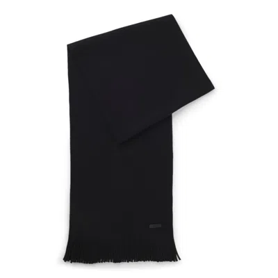 Hugo Boss Raschel-knit Scarf In Virgin Wool In Black