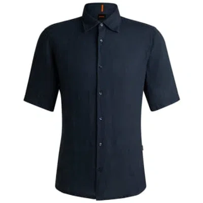 Hugo Boss Rash 2 Linen Short Sleeve Shirt In Blue