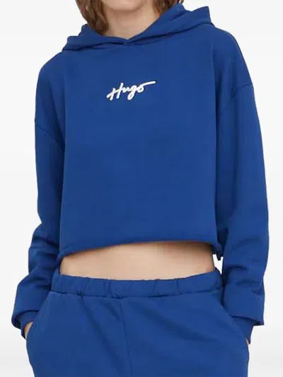 Hugo Boss Raw-hem Hoodie In Blue