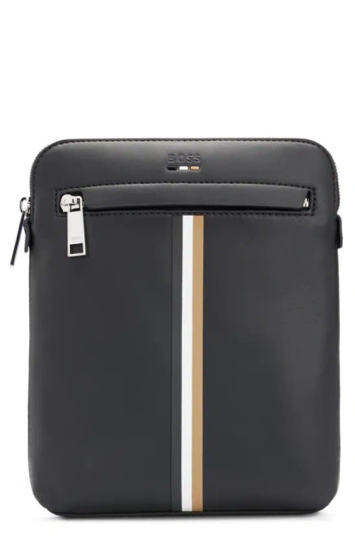 Hugo Boss Faux-leather Envelope Bag With Signature Stripe In Black