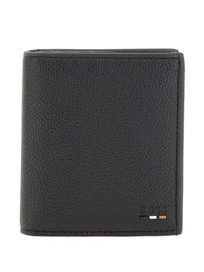 Hugo Boss Ray Flat Embossed Tri-fold Wallet In Black