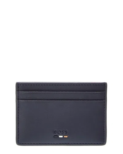 Hugo Boss Ray Leather Card Holder In Blue