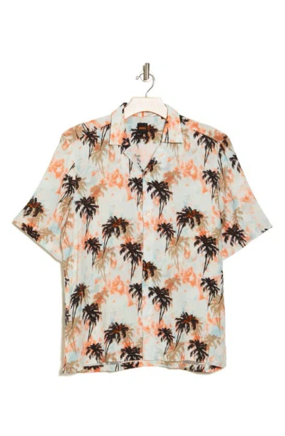 Hugo Boss Rayer Palm Tree Print Button-up Camp Shirt In Pink