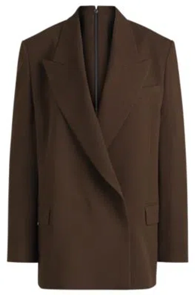 Hugo Boss Rear-zip Blazer In Melange Virgin Wool In Brown