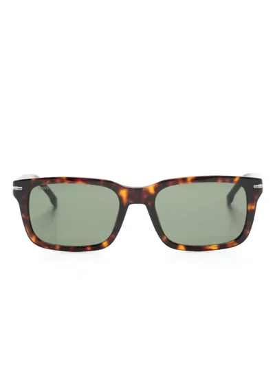 Hugo Boss Rectangle-frame Sunglasses In Braun