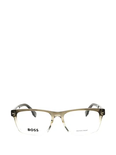 Hugo Boss Rectangle-frame Acetate Glasses In Burgundy
