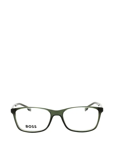 Hugo Boss Rectangle-frame Glasses In Green