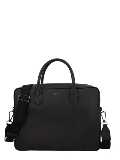 Hugo Boss Rectangular Black Bonded Leather Document Case With Detachable Strap
