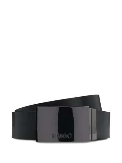 Hugo Boss Rectangular Buckle Leather Belt In Black