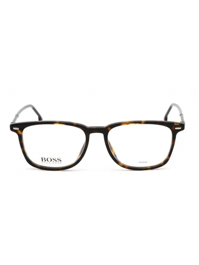 Hugo Boss Rectangular Men's Eyeglasses For Modern Elegance In Brown