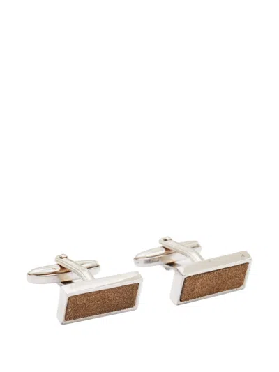 Pre-owned Hugo Boss Rectangular Suede Cufflinks In Silver