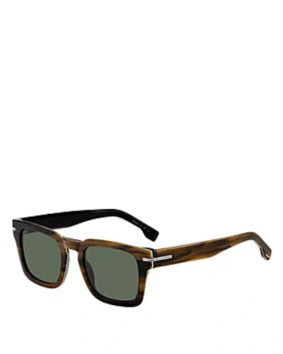 Hugo Boss Rectangular Sunglasses, 50mm In Havana/green Solid